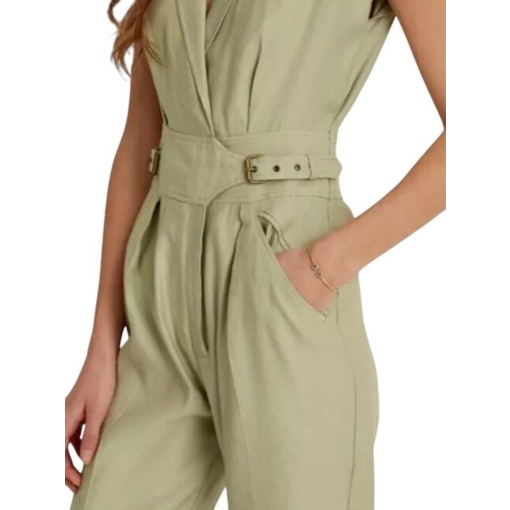Ralph Lauren Light Green Linen Blend SS V Neck Pant Jumpsuit Size 12 - Picture 3 of 6